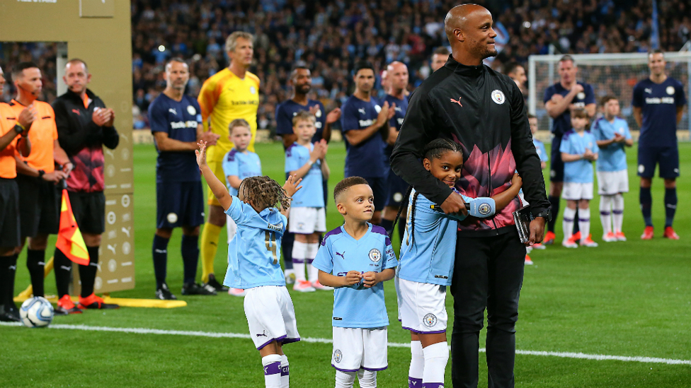 FAMILY FIRST : Kompany gives an emotional opening with his children by his side