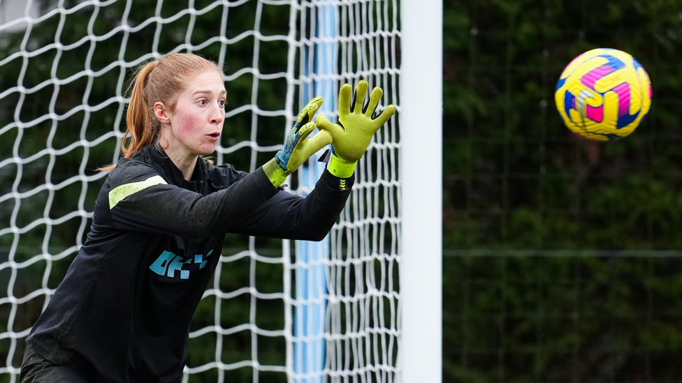 CATCH OF THE DAY : Sandy MacIver keeps a close on the ball