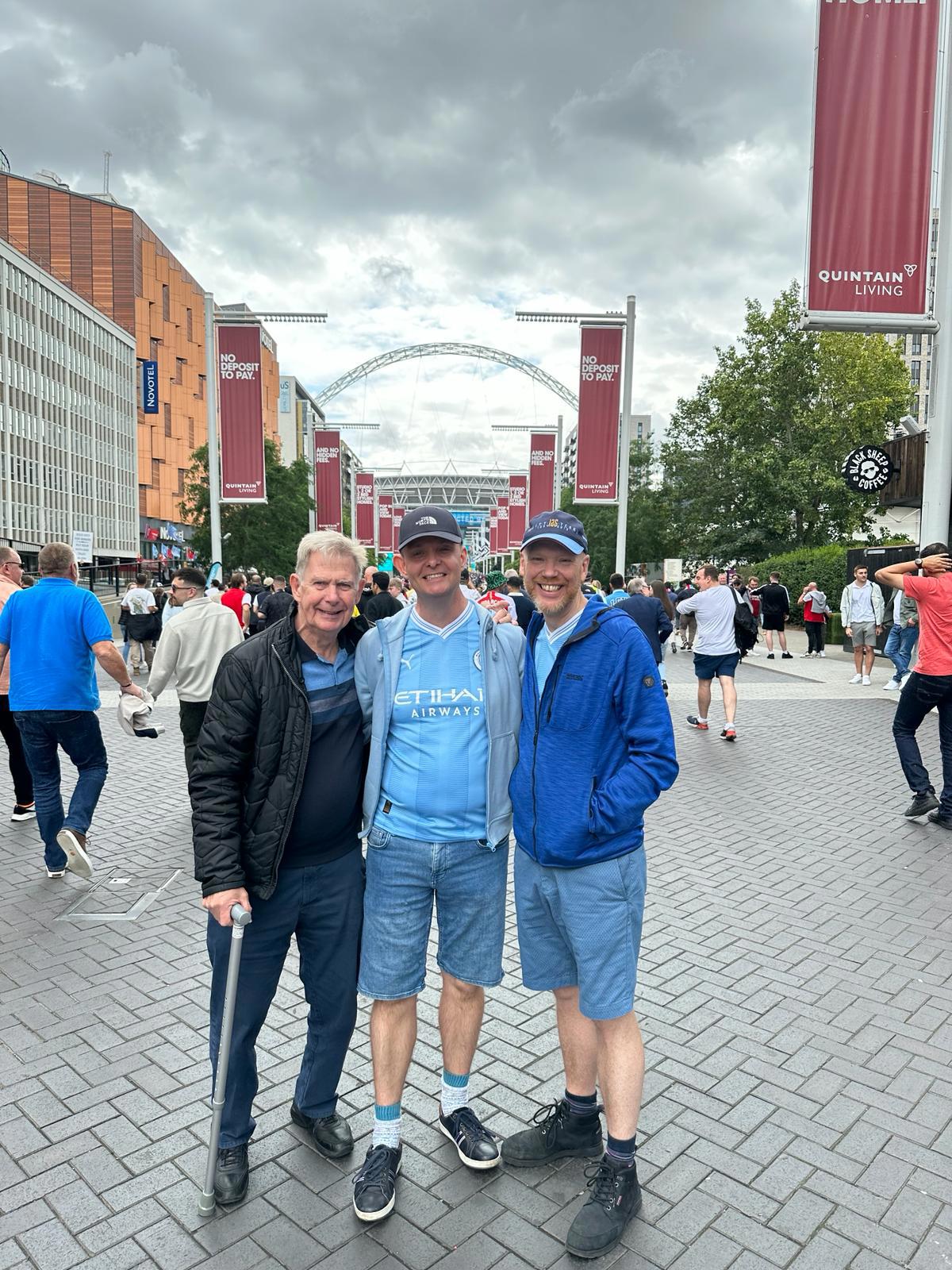  : Rob, his Dad Terry and Clive outside Wembley Stadium before City's Community Shield game in August.