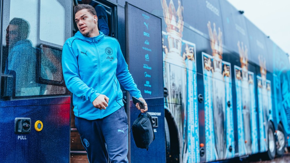 EAGER EDERSON : Our goalkeeper strides inside Molineux