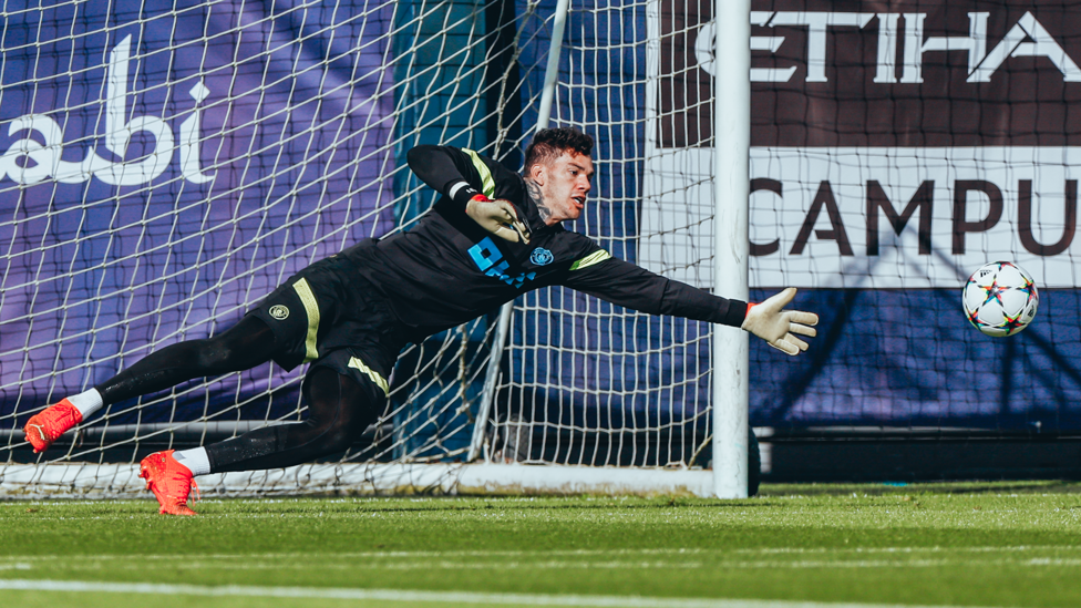 SUPER SAVE  : Ederson makes a trademark stop in training after keeping a clean sheet against Southampton