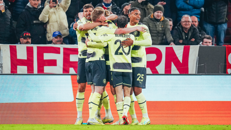 TEAM : City's players celebrate after taking the lead in Germany.