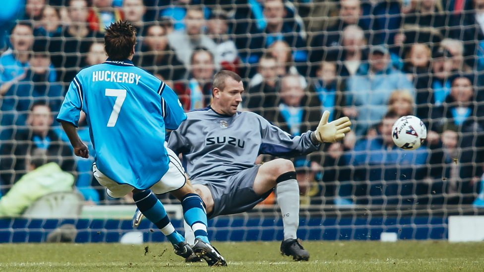 CLINICAL : Darren Huckerby finishes past Coventry goalkeeper Tim Flowers in a 4-2 win | 3 March 2002.