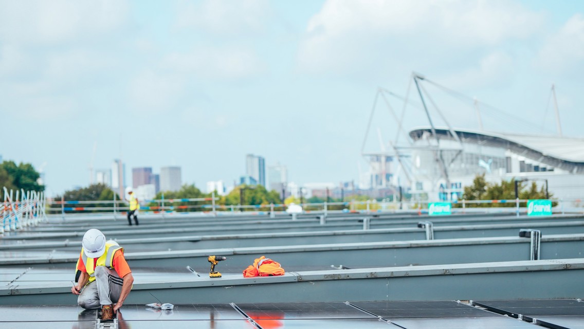 Over 2,800 solar panels installed on the Joie Stadium's roof