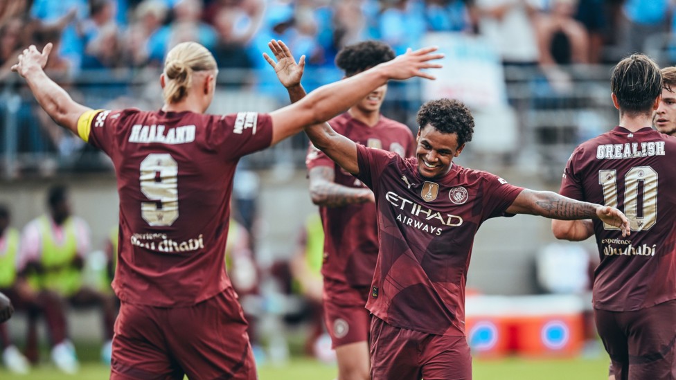 GET IN : Norway internationals Haaland and Bobb celebrate.