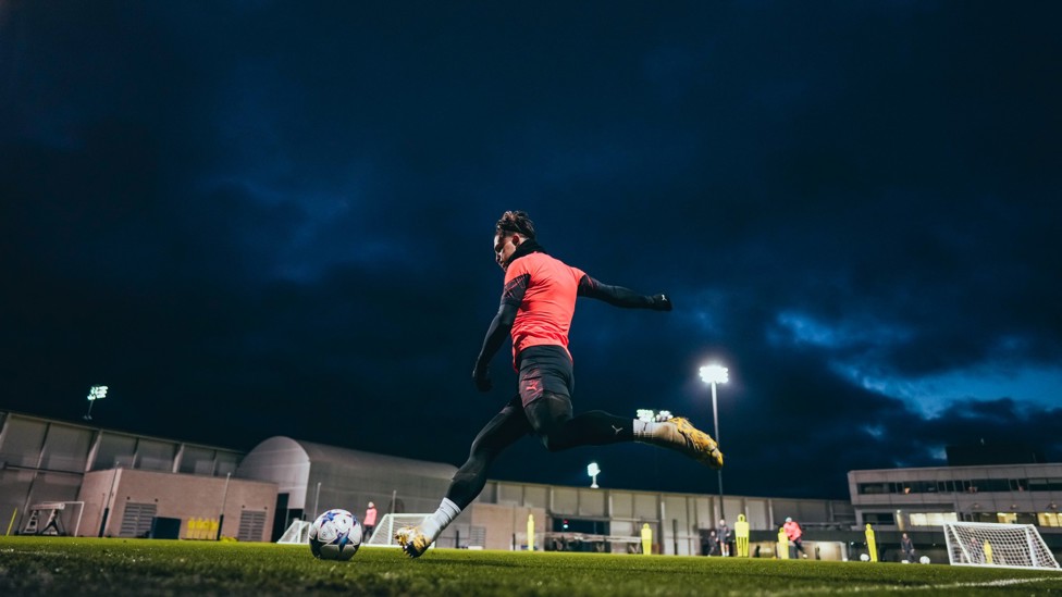 GOING THE EXTRA MILE : Jack Grealish puts in the extra effort in training ahead of our Champions League clash. 