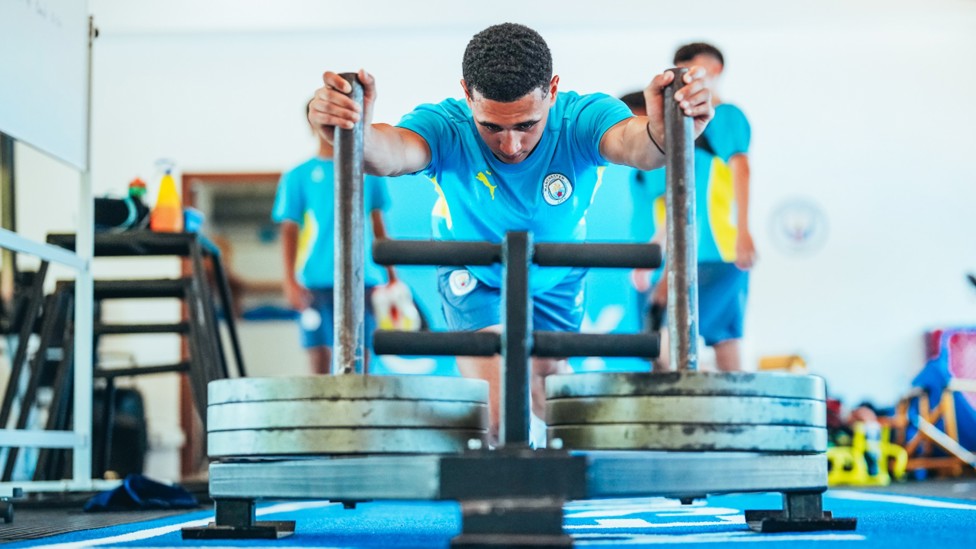 POWER PLAY: Ezra Carrington goes through a strength and fitness drill.