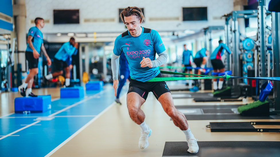 STRETCHING OUT: Jack Grealish goes through a fitness drill