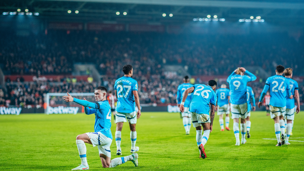 MARKSMAN : Foden celebrates in trademark fashion.