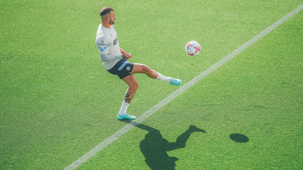 SHADOW PLAY : Kyle Walker keeps his eye on the ball