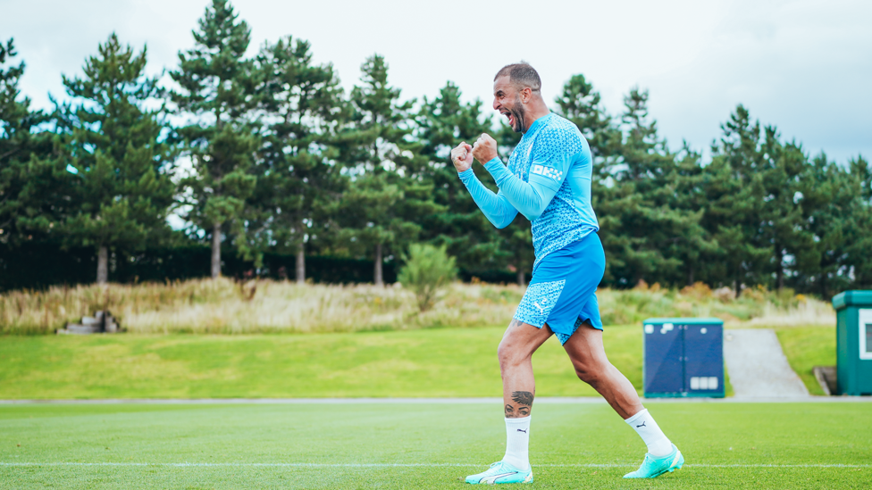 WINNING WALKER : Kyle Walker celebrates in training.