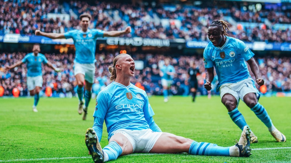 ROAR OF EMOTION : Erling Haaland celebrates wildly at the Etihad