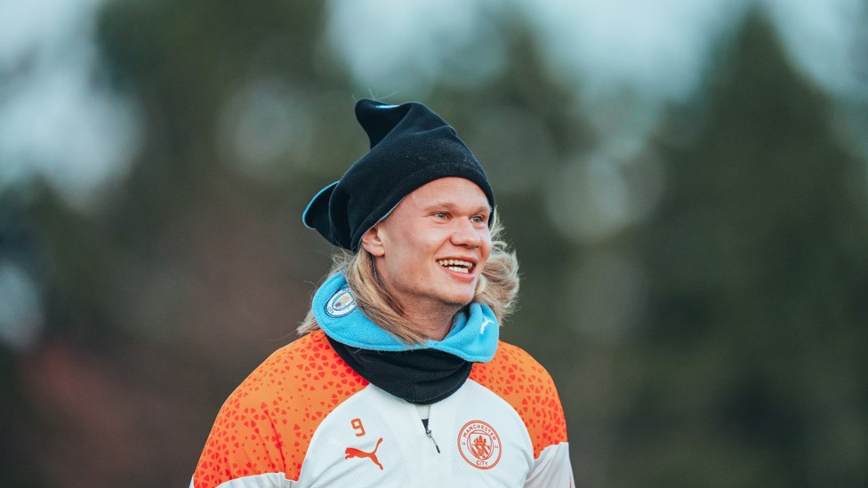 HAT TRICK: Erling Haaland sported some nifty City head gear.