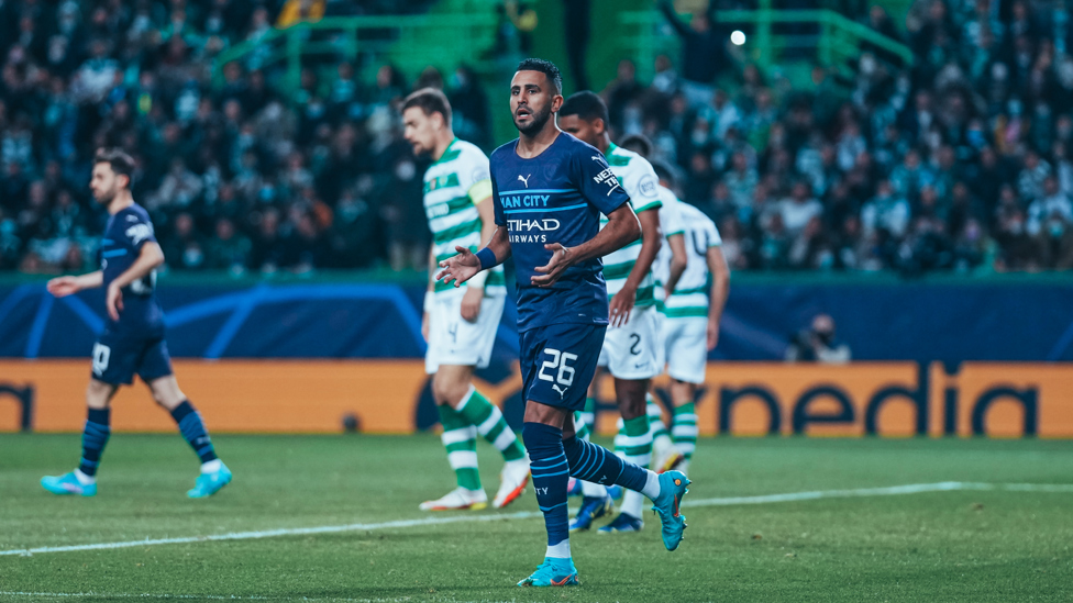 MAHRVELLOUS : Mahrez looks to the linesman after finding the net...