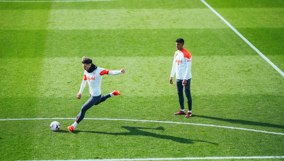 Jack attack! Free-kick practice for Mr Grealish