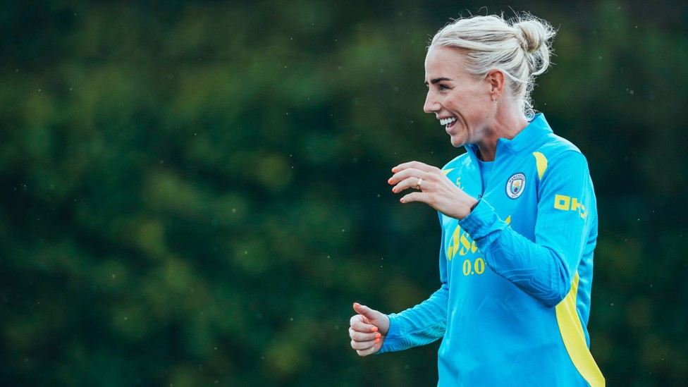 ALL SMILES : Alex Greenwood enjoying training.