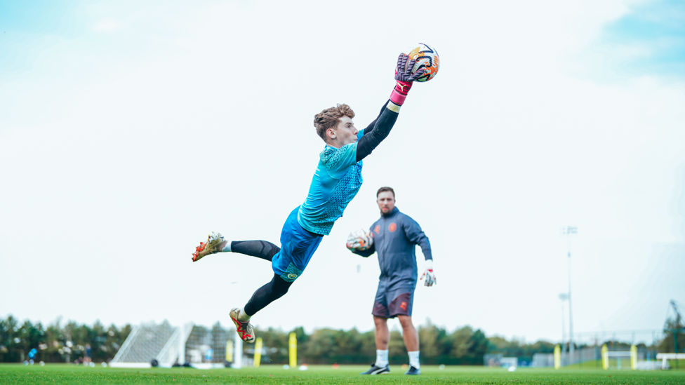 HIGH FLIER: Goalkeeper Jack Wint takes to the CFA skies