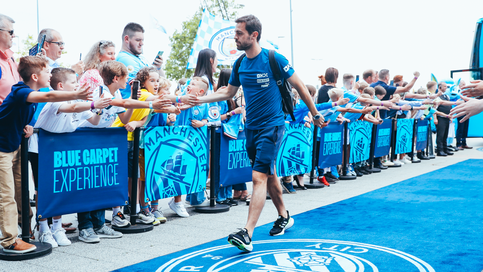 STRIDING SILVA : Bernardo makes his way into the stadium.