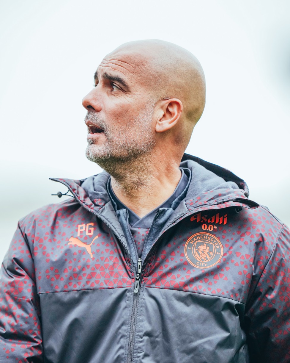 BOSSING IT : Pep Guardiola watches on