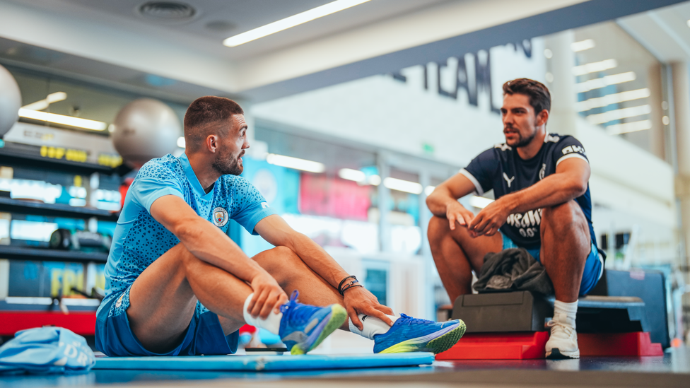 SETTLING IN : Kovacic and Stefan Ortega Moreno get acquainted.