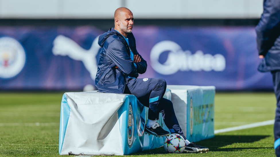 ALWAYS WATCHING  : The Boss observes the session ahead of the trip to Copenhagen