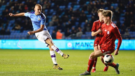 ACTION MAN: Goalscorer Lewis Fiorini fires in another shot on goal