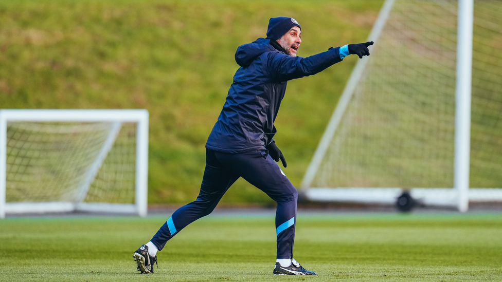 PEP TALK : Guardiola issues instructions to his players 