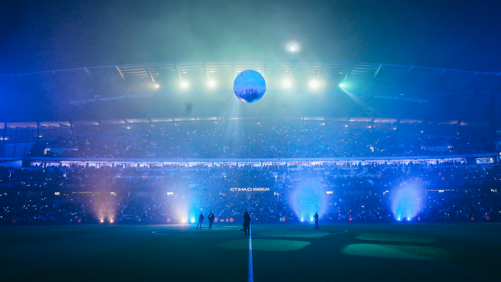 BLUE MOON : The pre-match light show as spectacular as always.