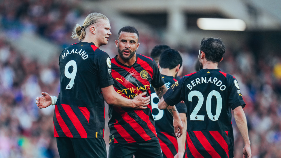 CELEBRATE : Haaland and co share the love after the goal.