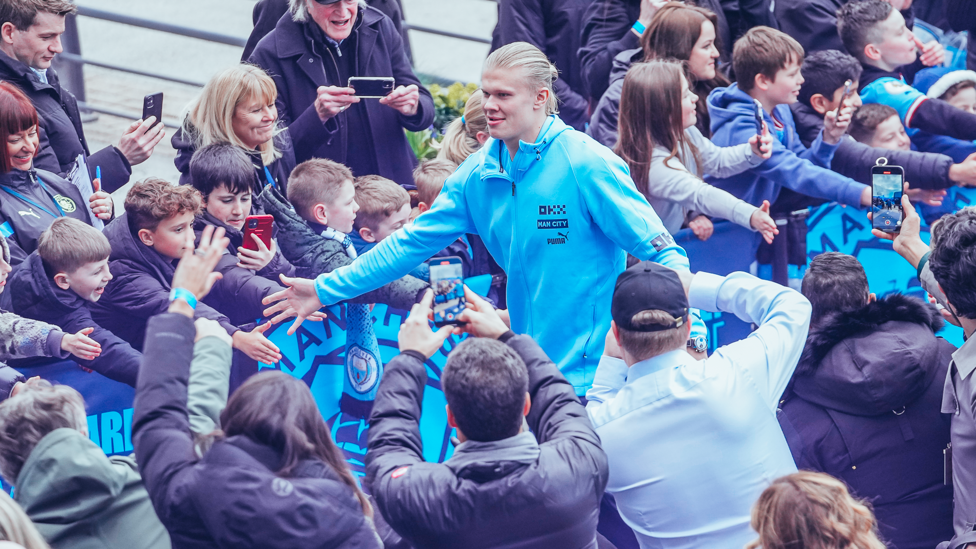 HI HAALAND: Fans give Erling Harland a warm reception as the players enter the stadium.