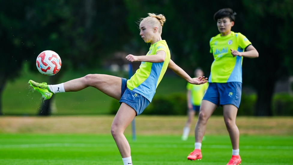 UP HIGH : Laura Blindkilde Brown volleys the ball