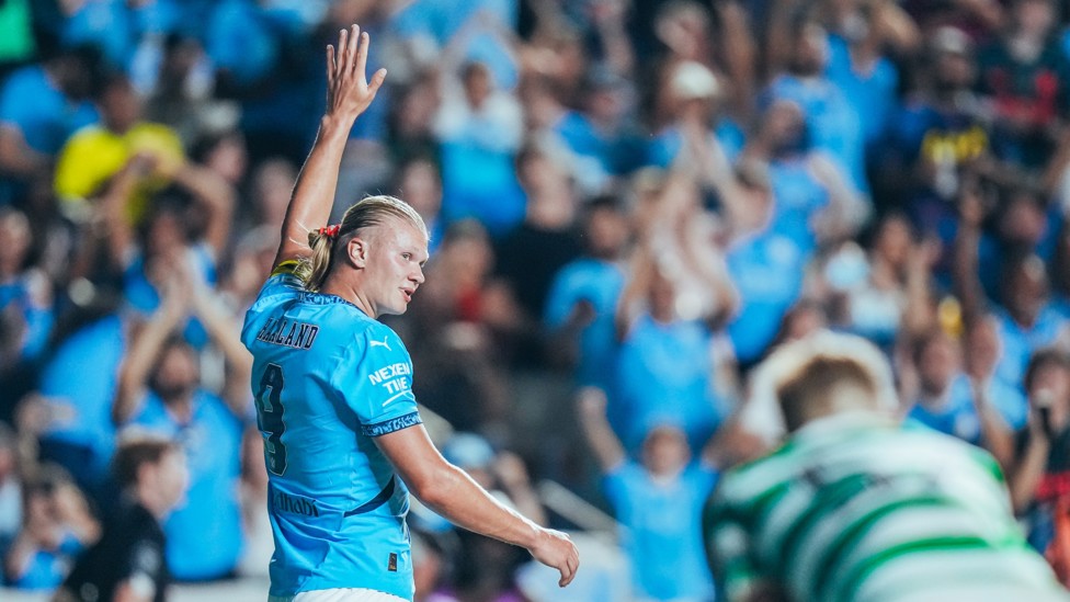 HEADED HOME : Erling Haaland celebrates his first goal of the tour