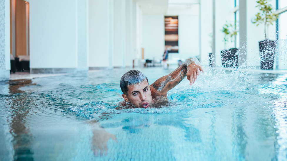 MAKING A SPLASH : Joao Cancelo in the pool