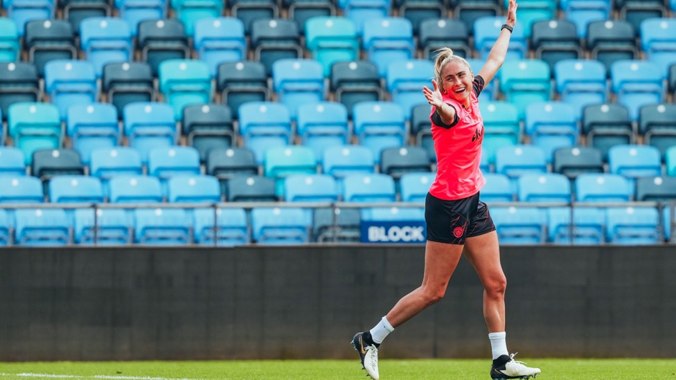 HAPPY HOUGHTON  : Steph Houghton wheels away.