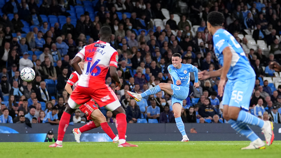 HAMMER BLOW : Foden's powerful strike gives us a 3-1 first half lead!