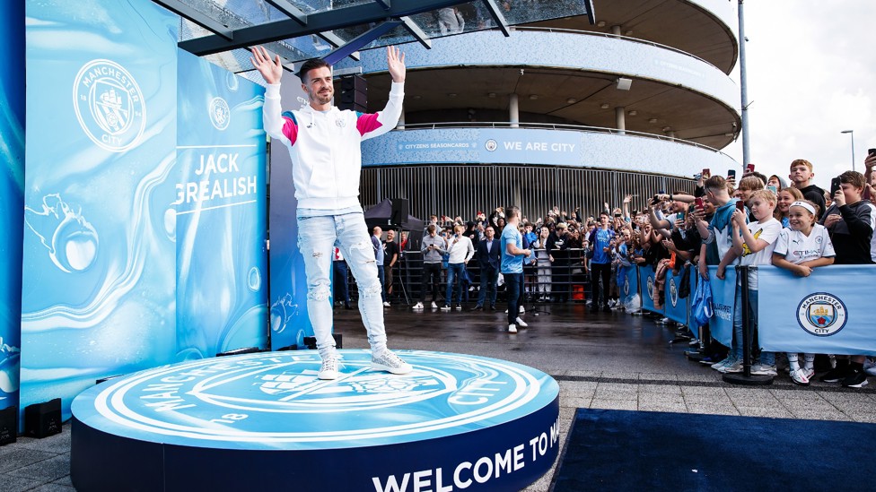 SUPER JACK : Grealish was unveiled to fans outside the Etihad in 2021. 