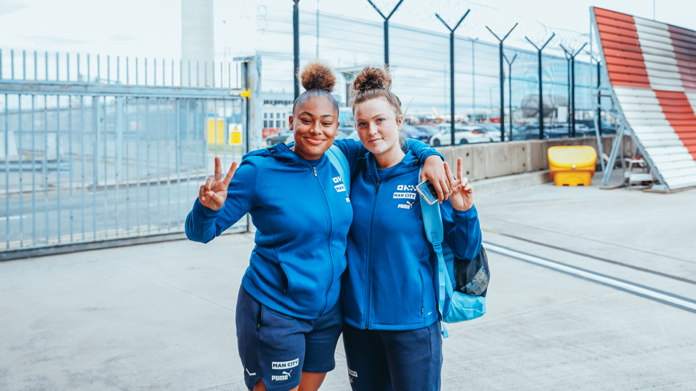 YOUNGSTERS : Khiara Keating and Ruby Mace arrive at the airport