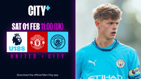 Watch City's Under-18 Premier League North clash at Manchester United live on CITY+