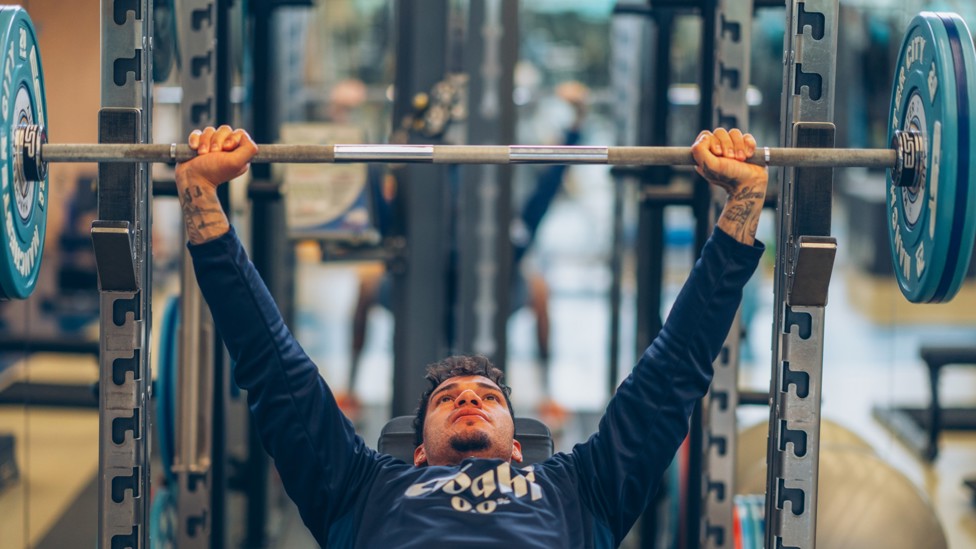 HEAVY LIFTING : Ederson works on his chest and arm strength