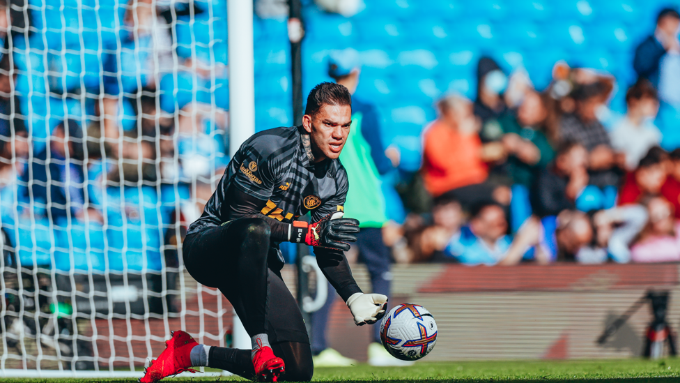 STEADY EDDIE : Safe hands from our goalkeeper during the pre-match warm up.