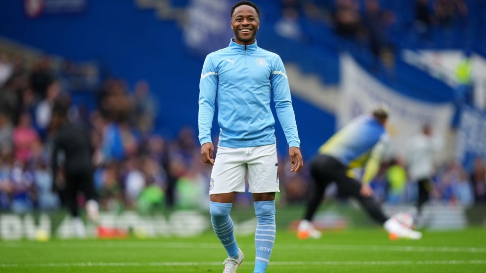 FAMILIAR SIGHT : Sterling was also in good spirits during the warm up.