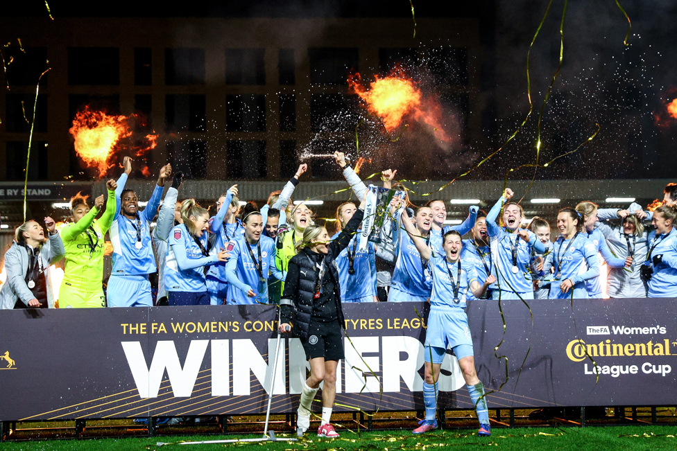 FOUR FOR STEPH : Our most recent trophy win saw Steph Houghton lift the Conti Cup in 2022. 