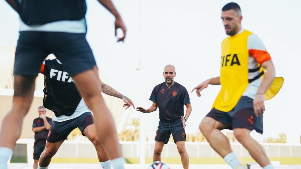 ALWAYS WATCHING  : Pep Guardiola observes a rondo.