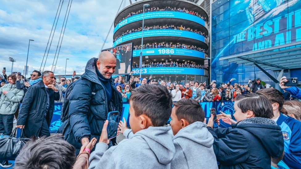 GREETING GUARDIOLA: The boss arrives