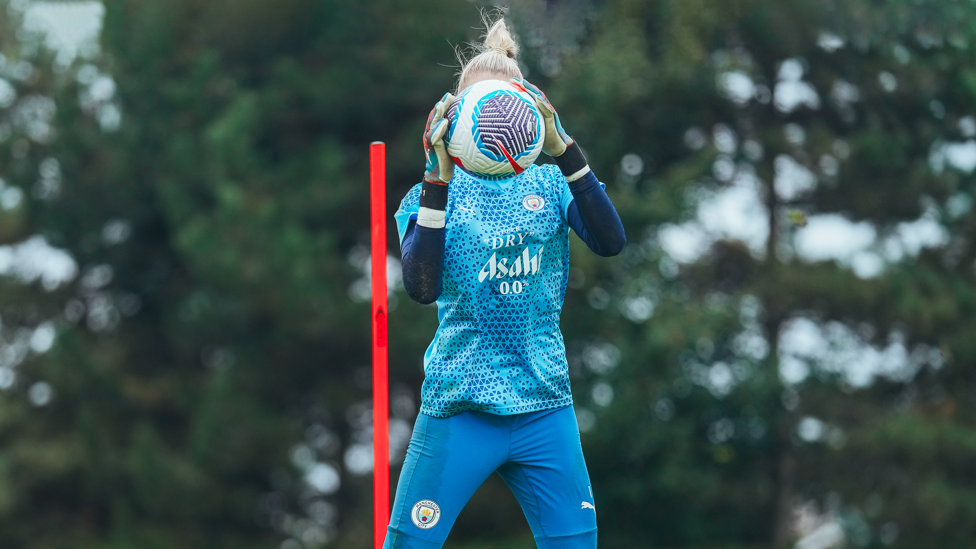 GUESS WHO: Ellie Roebuck is framed by the ball.