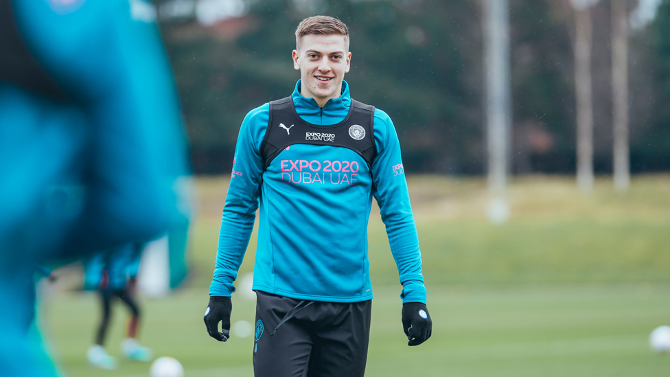 ALL SMILES: Liam Delap sums up the positive mood at Wednesday's session