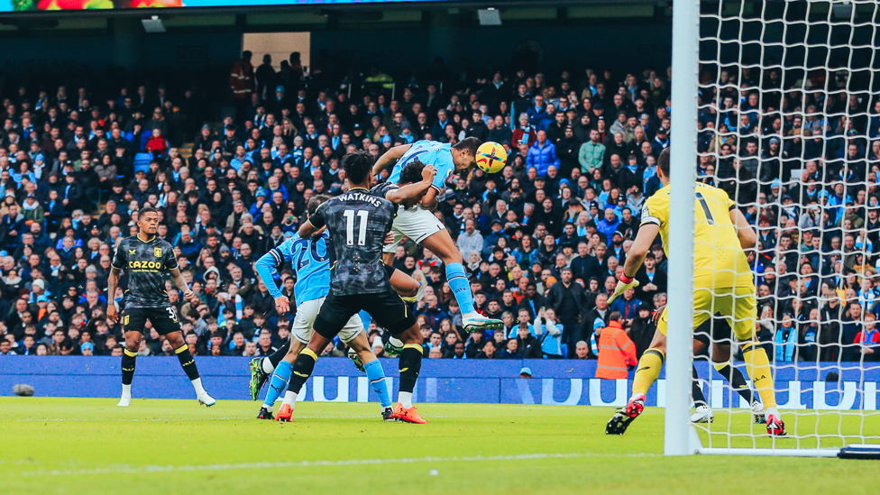 BULLET HEADER: Rodrigo heads in from a Riyad Mahrez corner to give us the perfect start.