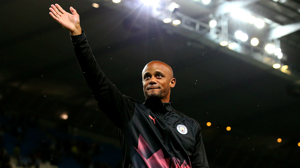 FAREWELL : After 11 legendary years, Kompany laps the Etihad and says his final goodbye to Manchester City