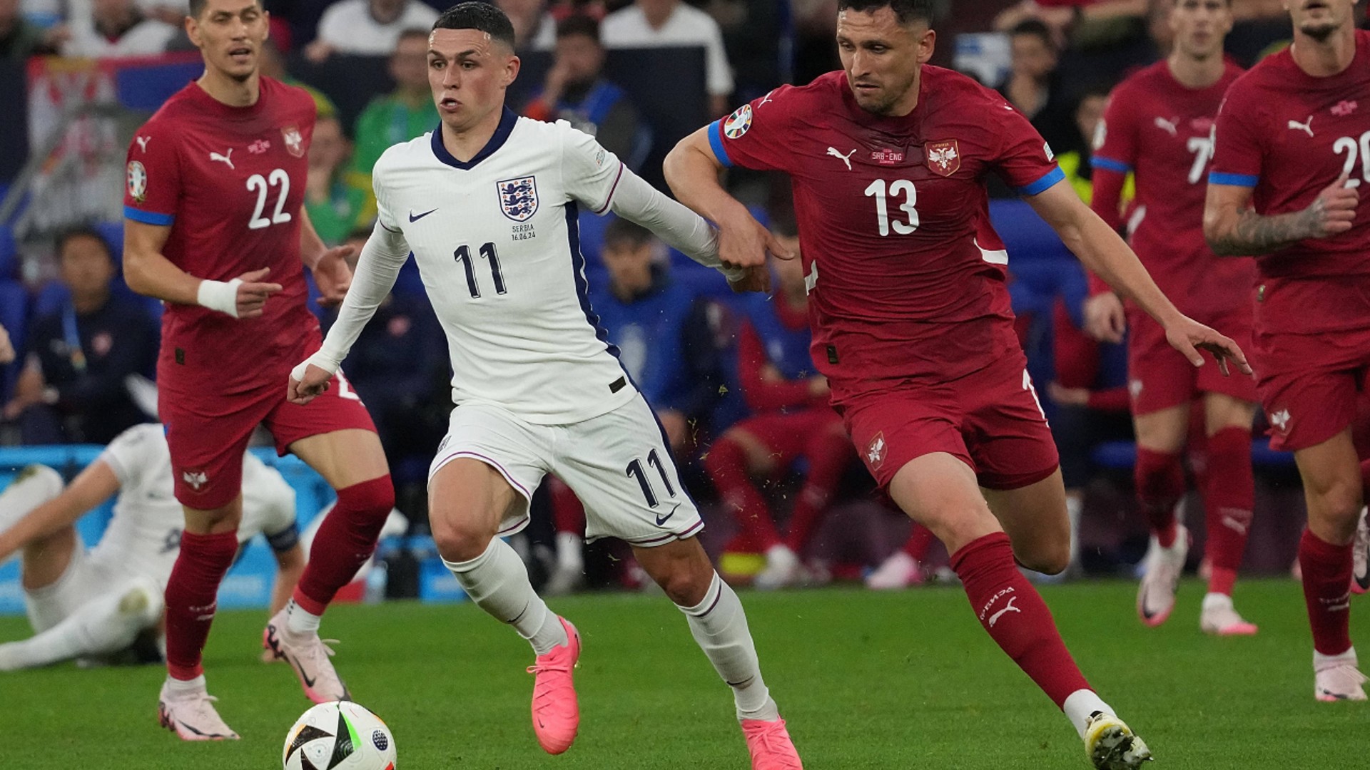 ACTION MAN: Phil Foden powers forward.