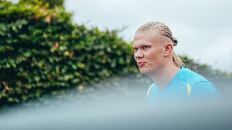 GAME FACE : Erling Haaland gets ready for training